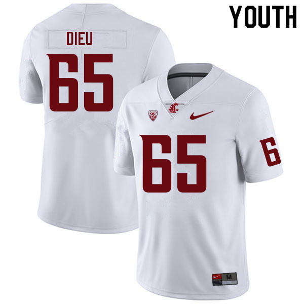 Youth #65 Brock Dieu Washington State Cougars College Football Jerseys Sale-White - Click Image to Close